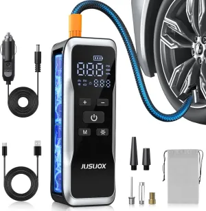 Tire Inflator Portable Air Compressor, Air Pump for Car Tires 150PSI Cordless with Battery and 12V DC, Electric Bike Pump with Pressure Gauge, Auto Shutoff, for Ball, Motorcycle