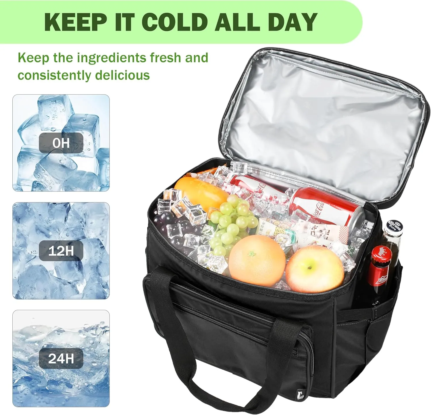 Tirrinia Insulated Cooler Bag-24 Cans Portable Collapsible Soft Sided Ice Chest, Leak-Proof with Zipper Cooler Box for Beach, Drink, Travel, Camping, Picnic