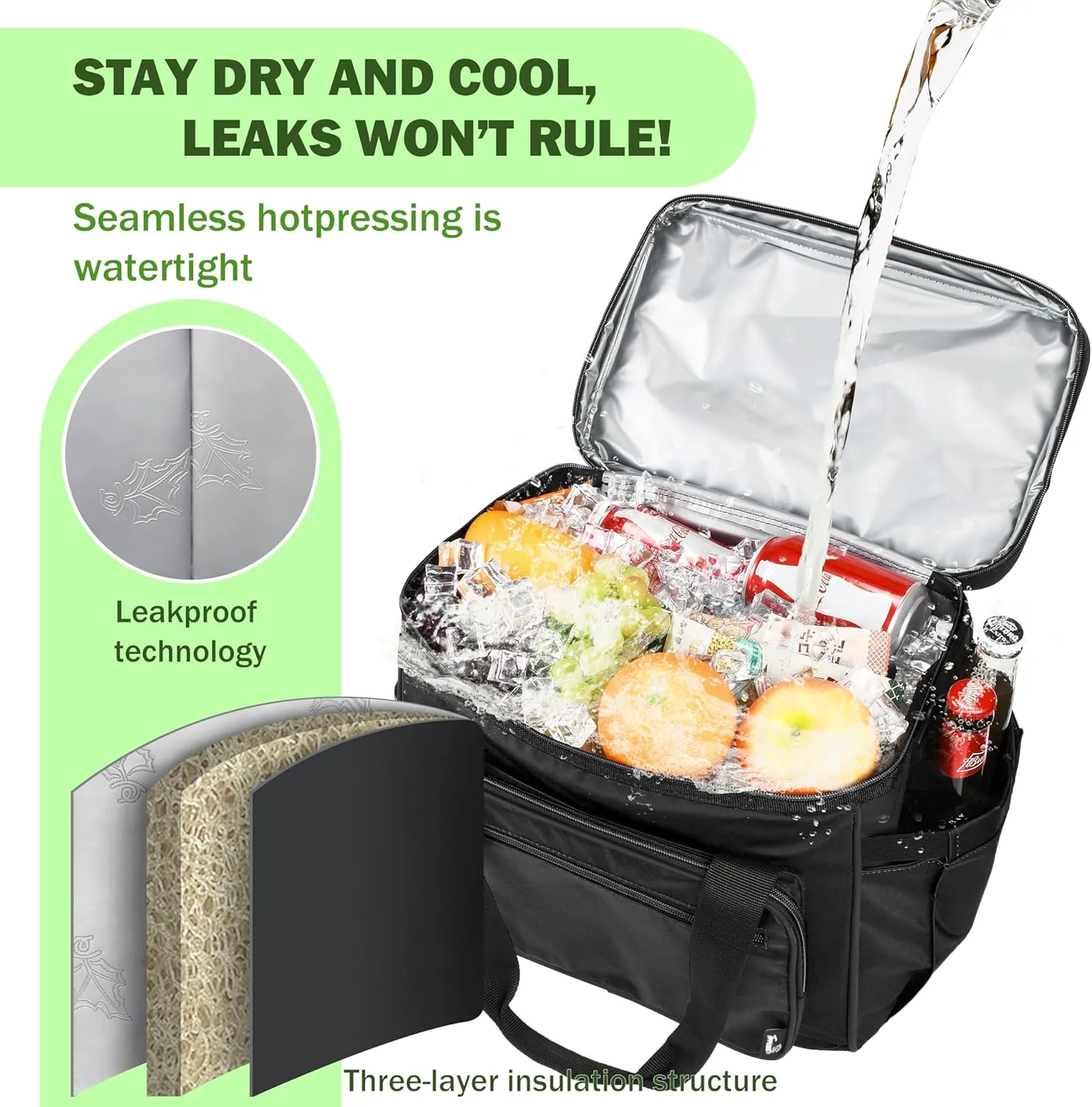 Tirrinia Insulated Cooler Bag-24 Cans Portable Collapsible Soft Sided Ice Chest, Leak-Proof with Zipper Cooler Box for Beach, Drink, Travel, Camping, Picnic