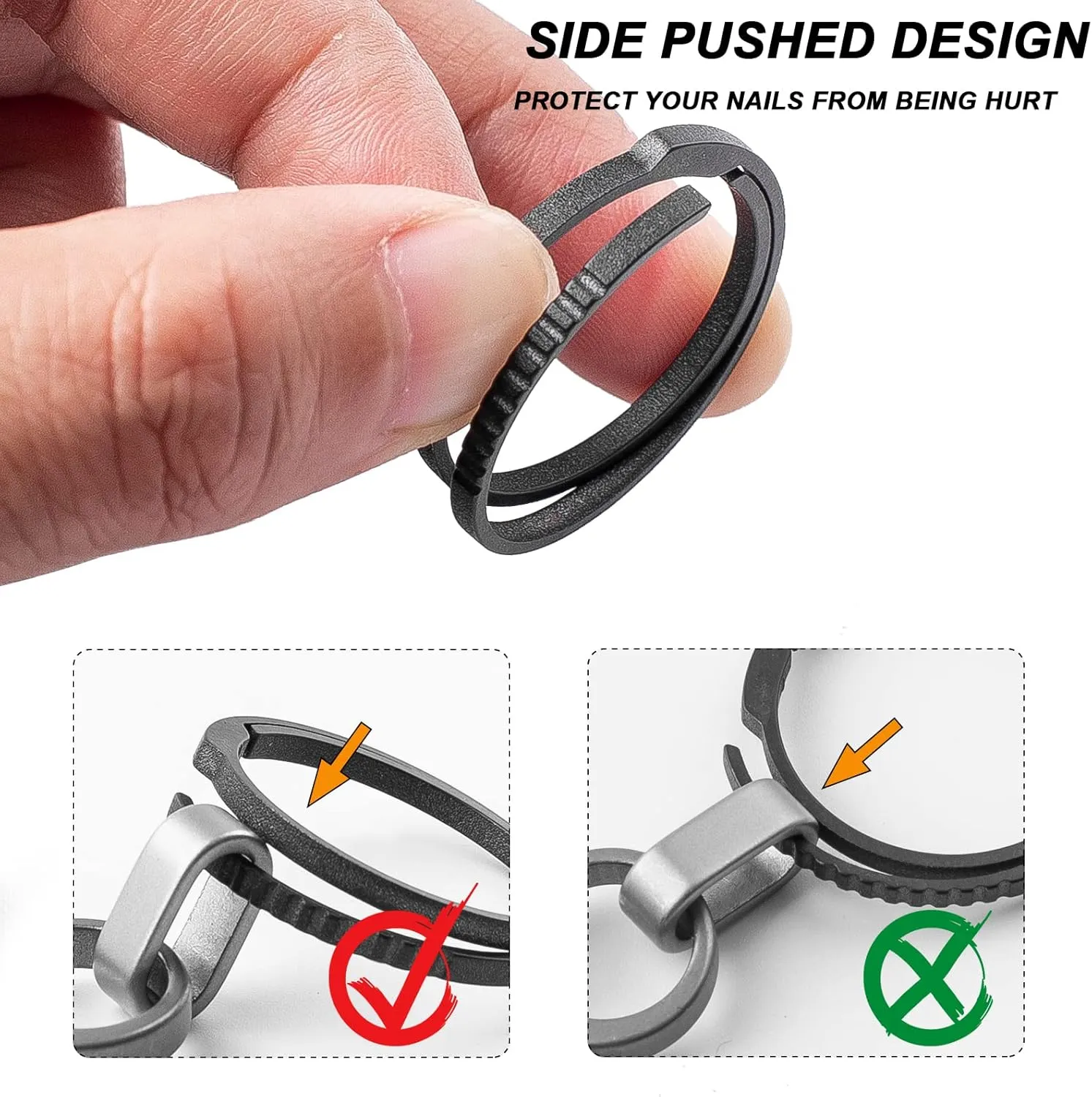 TISUR Titanium Keychain Rings, Split Side Pushing Key Rings Heavy Duty Black Key Ring For Key Chain Carabiner Dog Tag Ring
