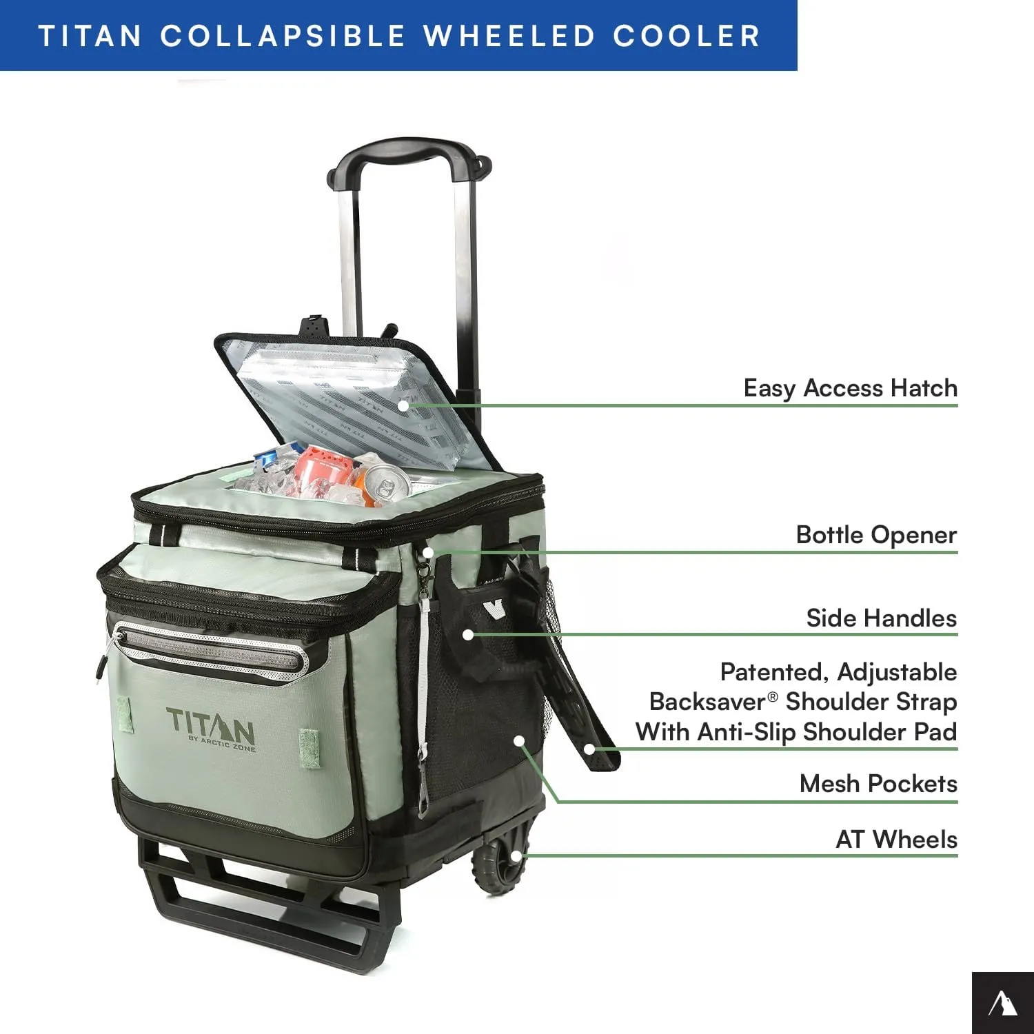 Titan Deep Freeze 60 (50 10) Can Wheeled Cooler - Collapsible Rolling Cooler with Wheels and All-Terrain Cart