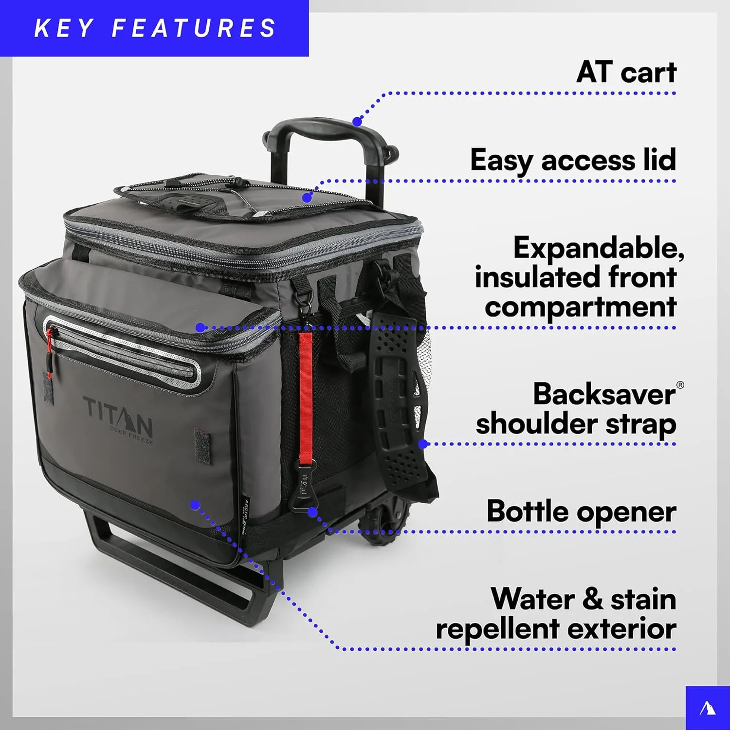 Titan Deep Freeze 60 (50 10) Can Wheeled Cooler - Collapsible Rolling Cooler with Wheels and All-Terrain Cart