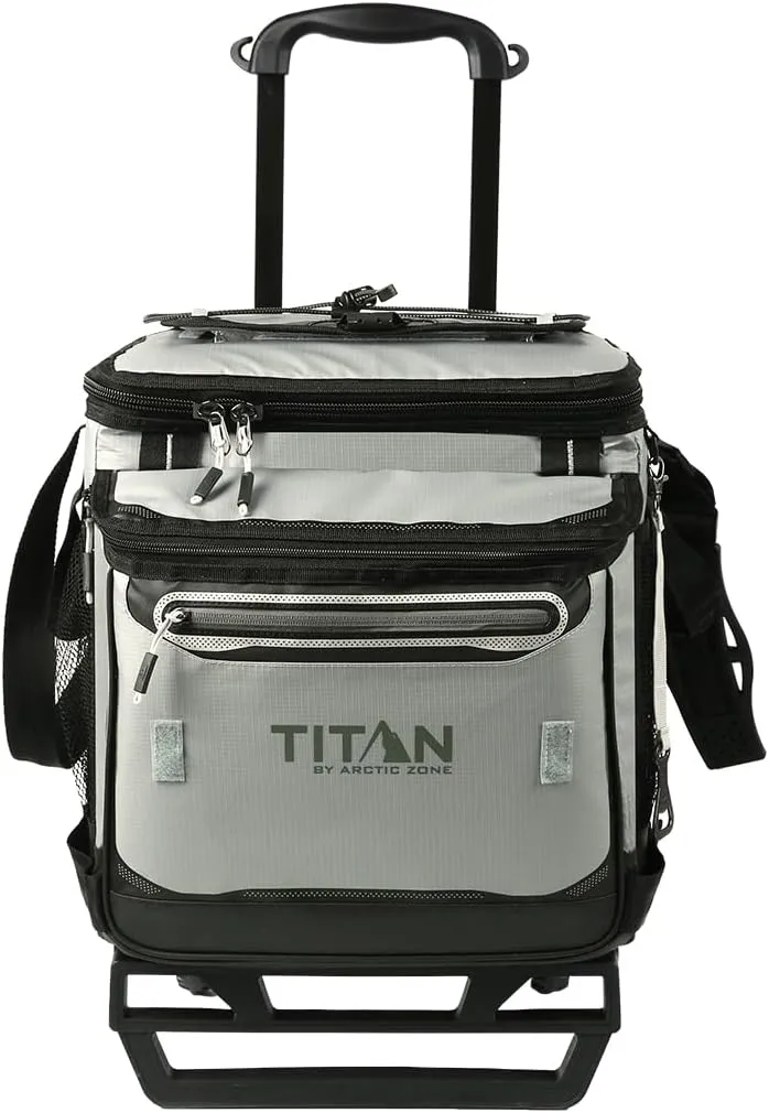 Titan Deep Freeze 60 (50 10) Can Wheeled Cooler - Collapsible Rolling Cooler with Wheels and All-Terrain Cart