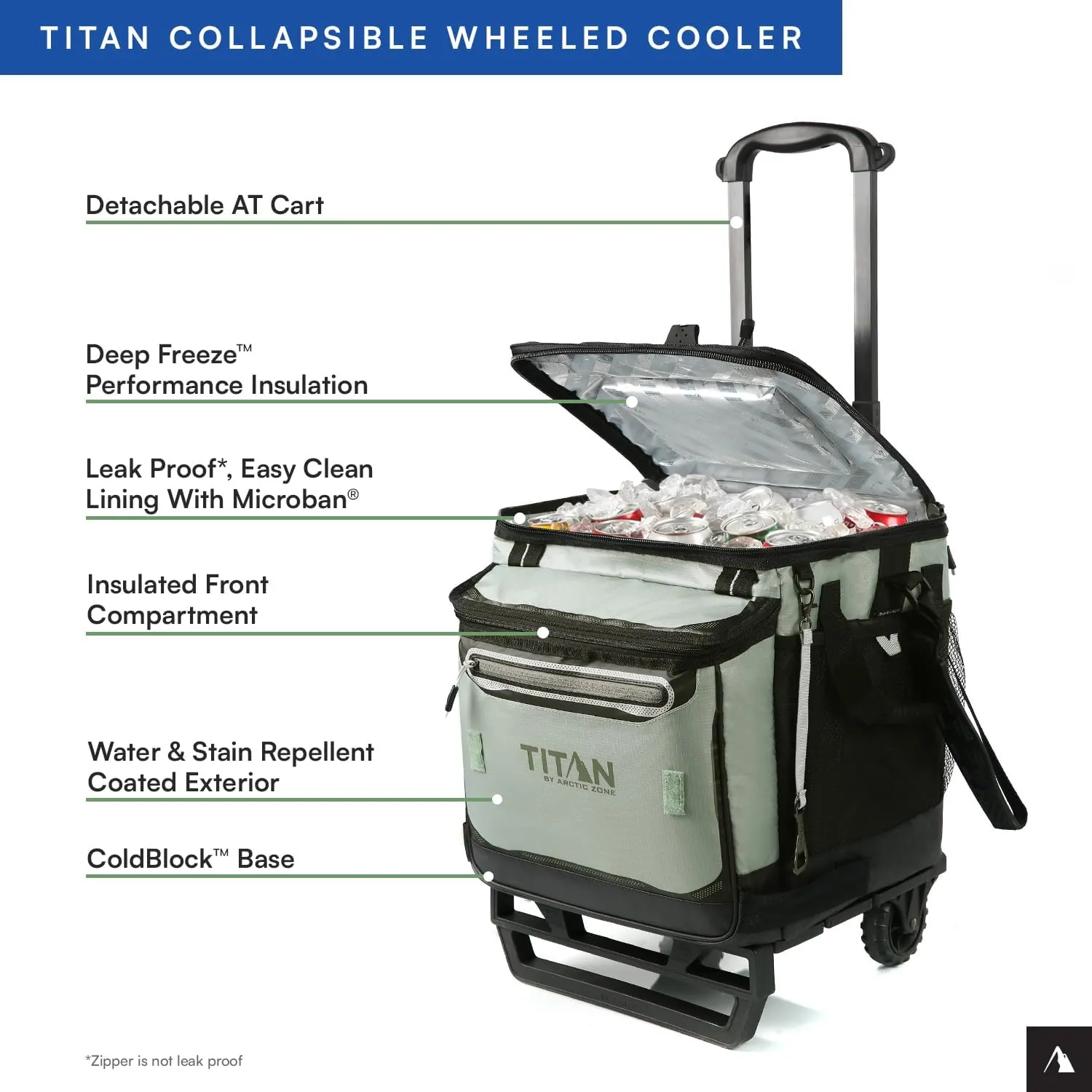 Titan Deep Freeze 60 (50 10) Can Wheeled Cooler - Collapsible Rolling Cooler with Wheels and All-Terrain Cart