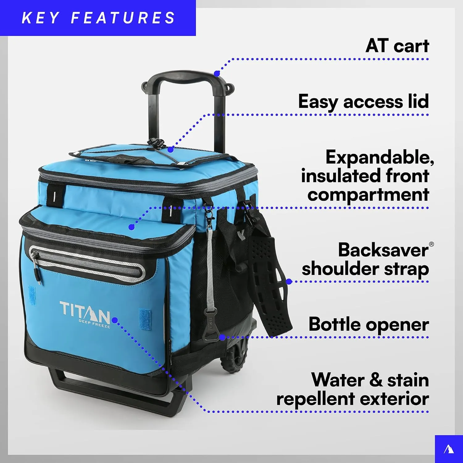 Titan Deep Freeze 60 (50 10) Can Wheeled Cooler - Collapsible Rolling Cooler with Wheels and All-Terrain Cart