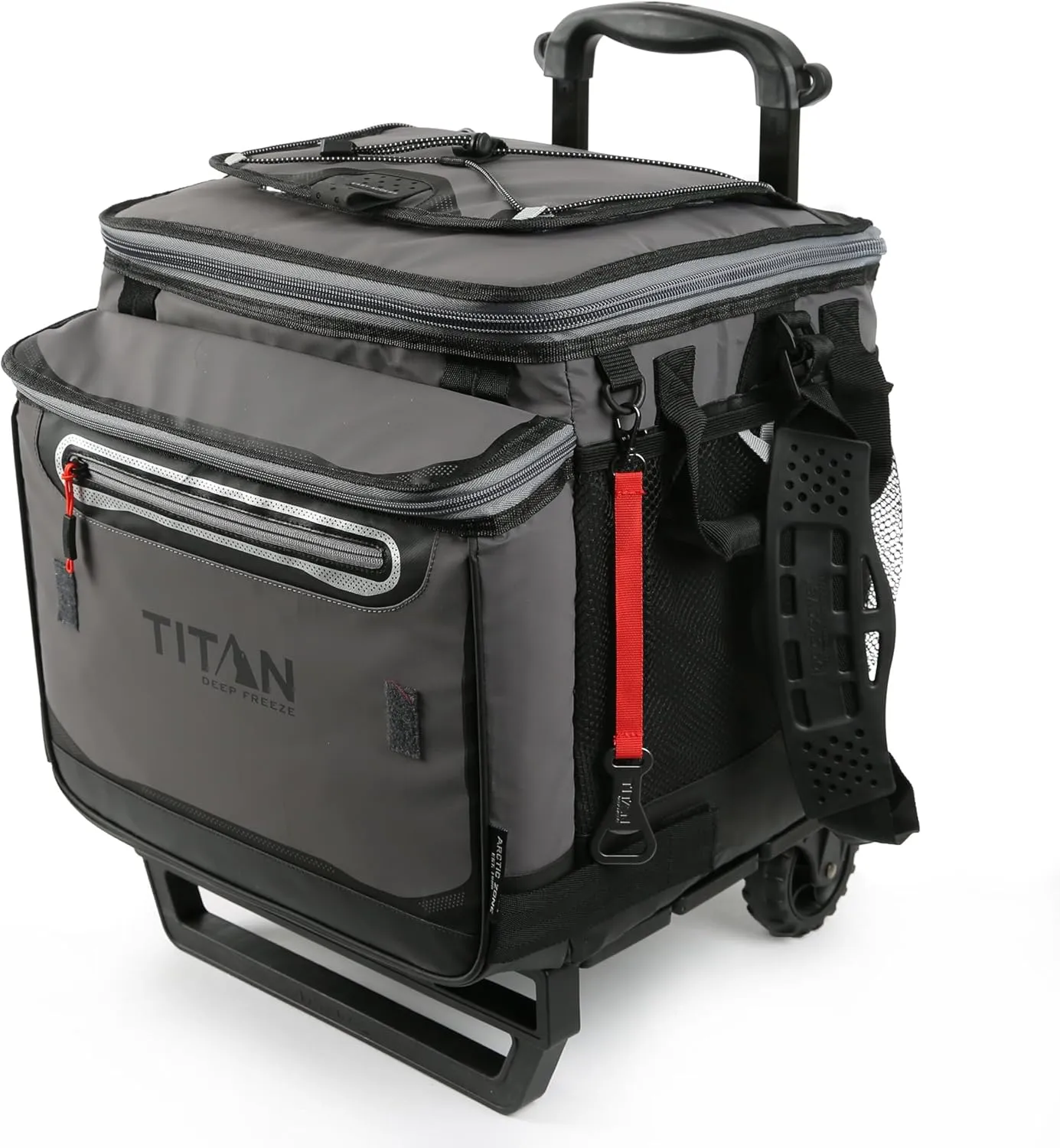 Titan Deep Freeze 60 (50 10) Can Wheeled Cooler - Collapsible Rolling Cooler with Wheels and All-Terrain Cart