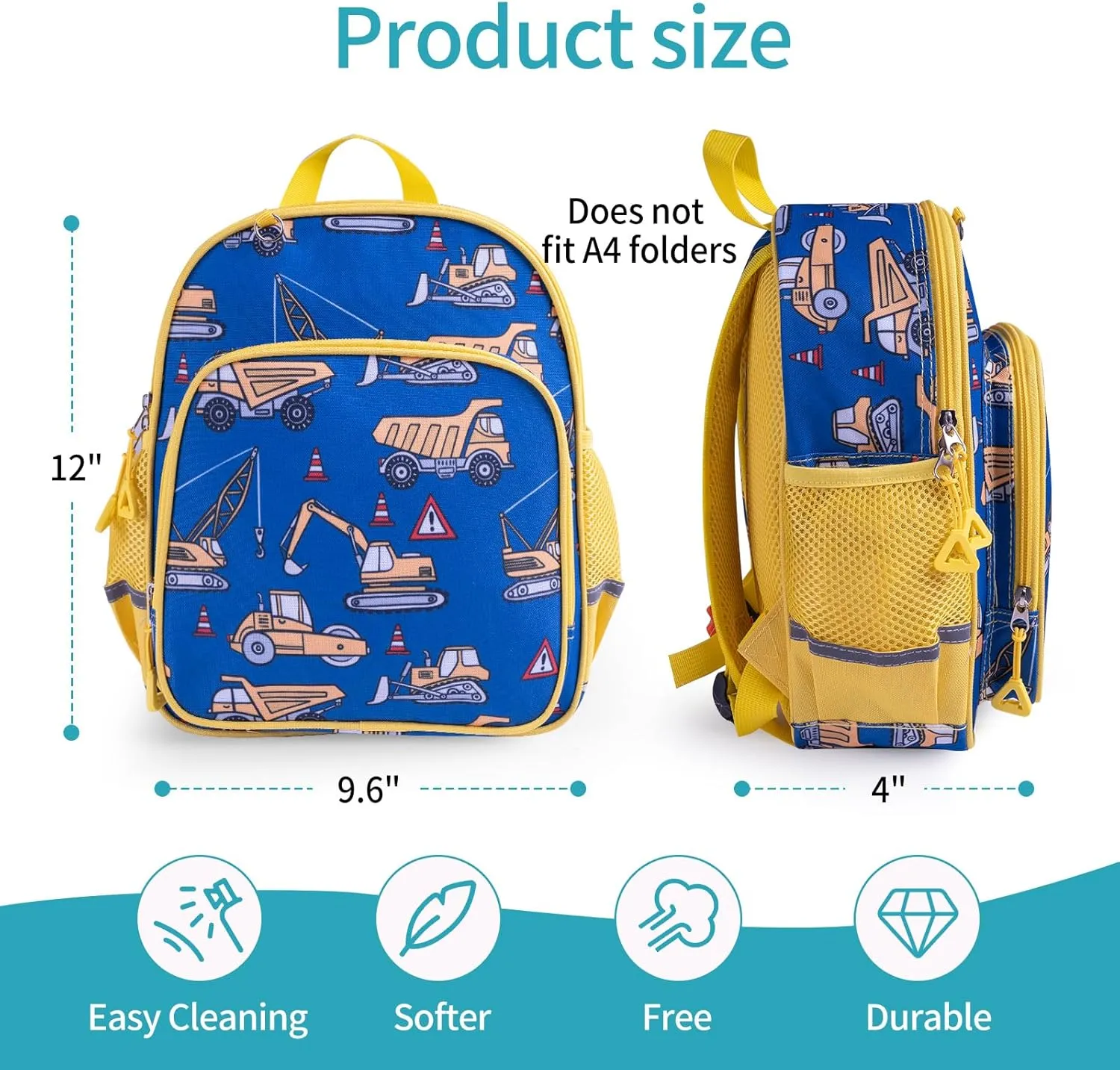 Toddler Backpack Boys12 Inch Kids BackpackToddler Backpack School Bag for Kids Ages 2-4 Daycare Travel Bags for Outdoor Sports Lightweight Anti-Loss(Blue excavator)