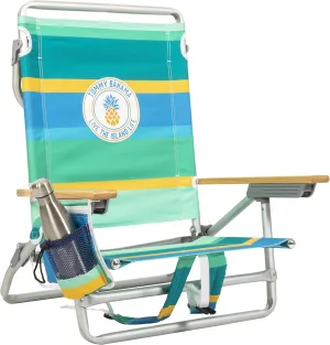 Tommy Bahama 5-Position Classic Lay Flat Backpack Beach Chair with Cooler and Cup Holder, Portable Folding Beach Chair for Tanning, Pineapple Stripe
