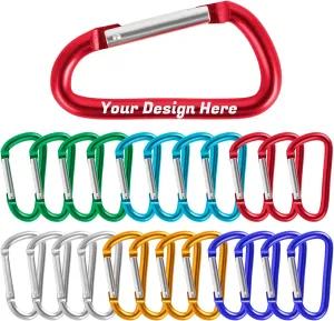 TopTie 24PCS Custom Carabiners Clips, Mini Engraved Carabiner Keychain Heavy Duty 3Inch D Shape
