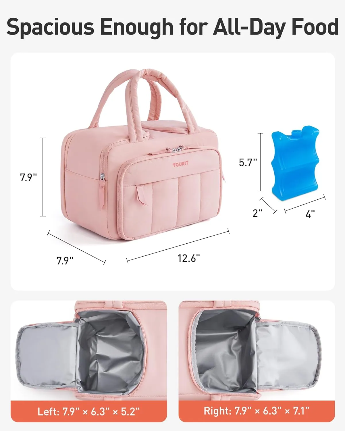 TOURIT Breast Pump Bag with Ice Pack Double-Sided Compartment Breast Milk Booler Travel Bag for Working Traveling Mom