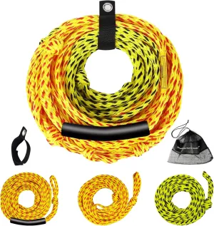 Tow Rope for Tubing 3 Sections Boat Tow Rope 1-6 Person Heavy Duty 6K Tube Ropes for Tubing with Storage Bag and Rope Keeper