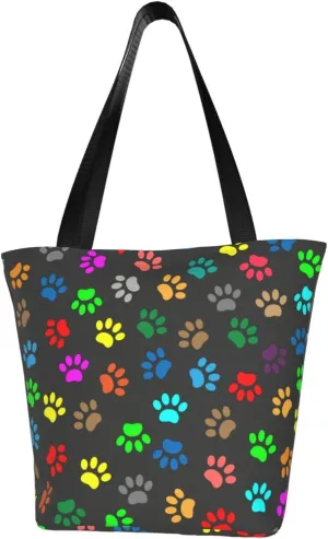 Trace Doodle Paw Of Cat Prints Large Capacity Reusable Shoulder Bag Tote Bag For Women For Travel Beach Work Shopping