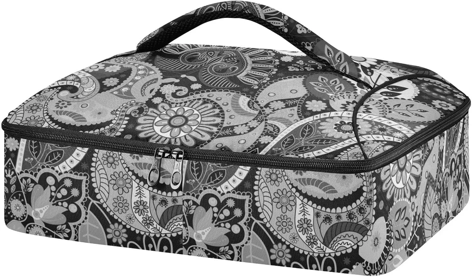 Traditional Ancient Asian Elements Paisley Floral Flowers Insulated Casserole Dish Carrier Bag 9x13 with Lid, Warmer Portable Tote for Hot or Cold Food Picnic Party Potluck Beach