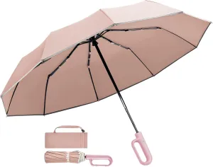 TradMall Travel Umbrella, 280T Fabric Windproof Automatic Portable Compact Folding Umbrellas for Rain with Reflective Stripe for Women and Men