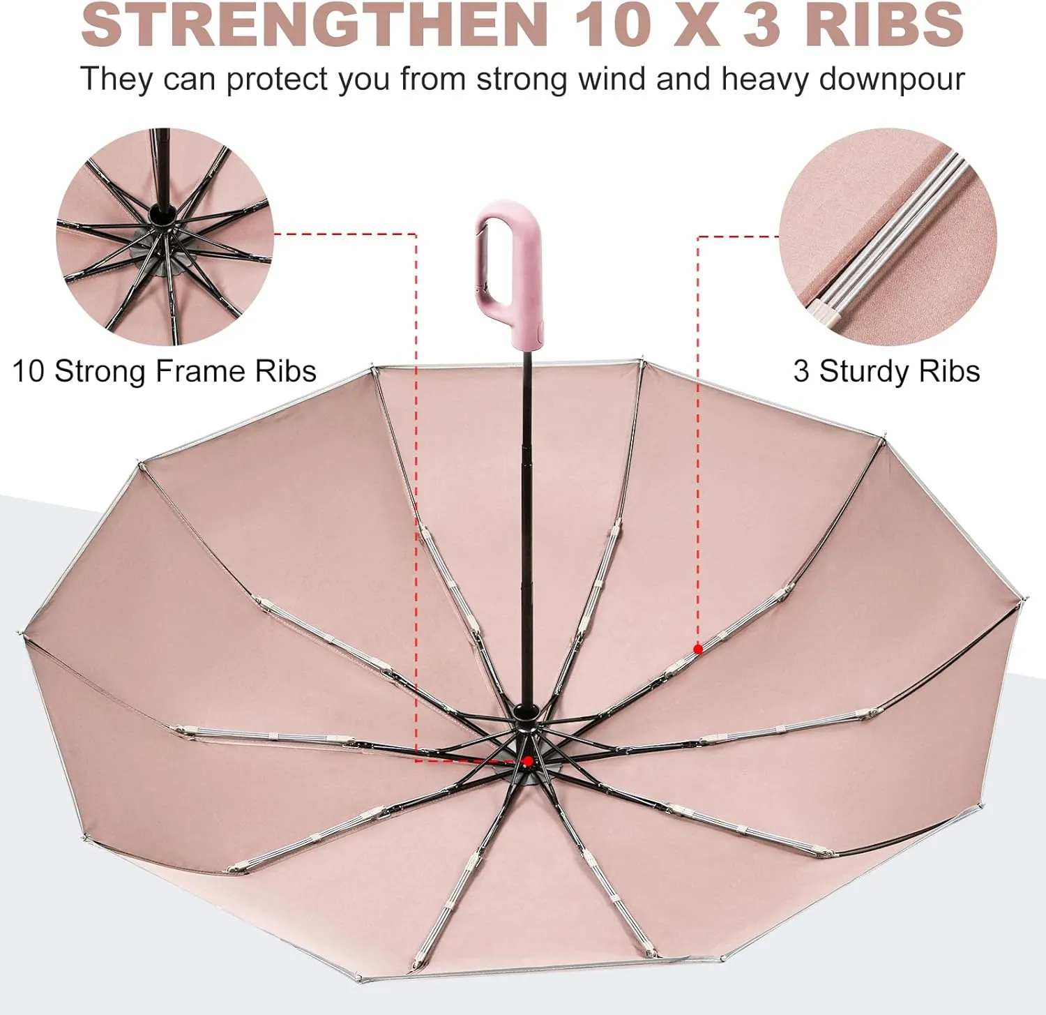 TradMall Travel Umbrella, 280T Fabric Windproof Automatic Portable Compact Folding Umbrellas for Rain with Reflective Stripe for Women and Men