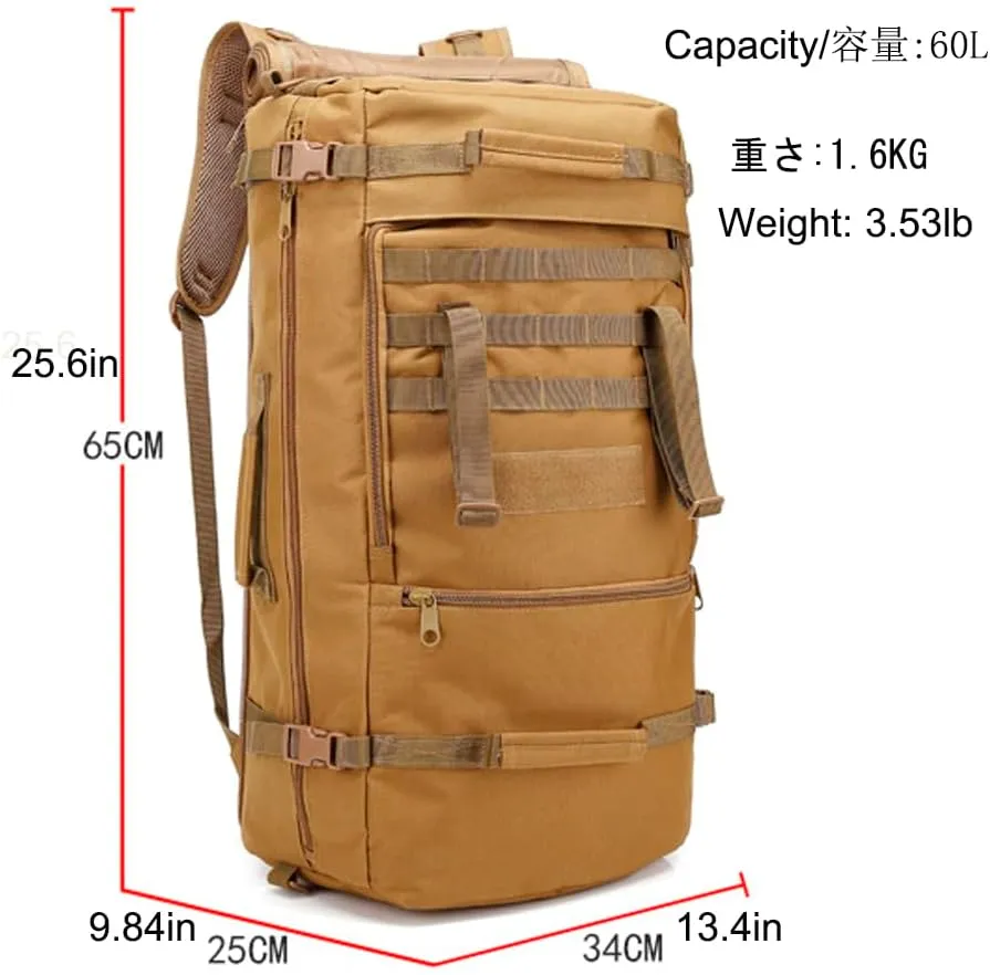 Travel Backpack 60L Hiking Bag 3 Way Day pack Extra Large 3~6 Day Bug Out Molle Survival Rucksack