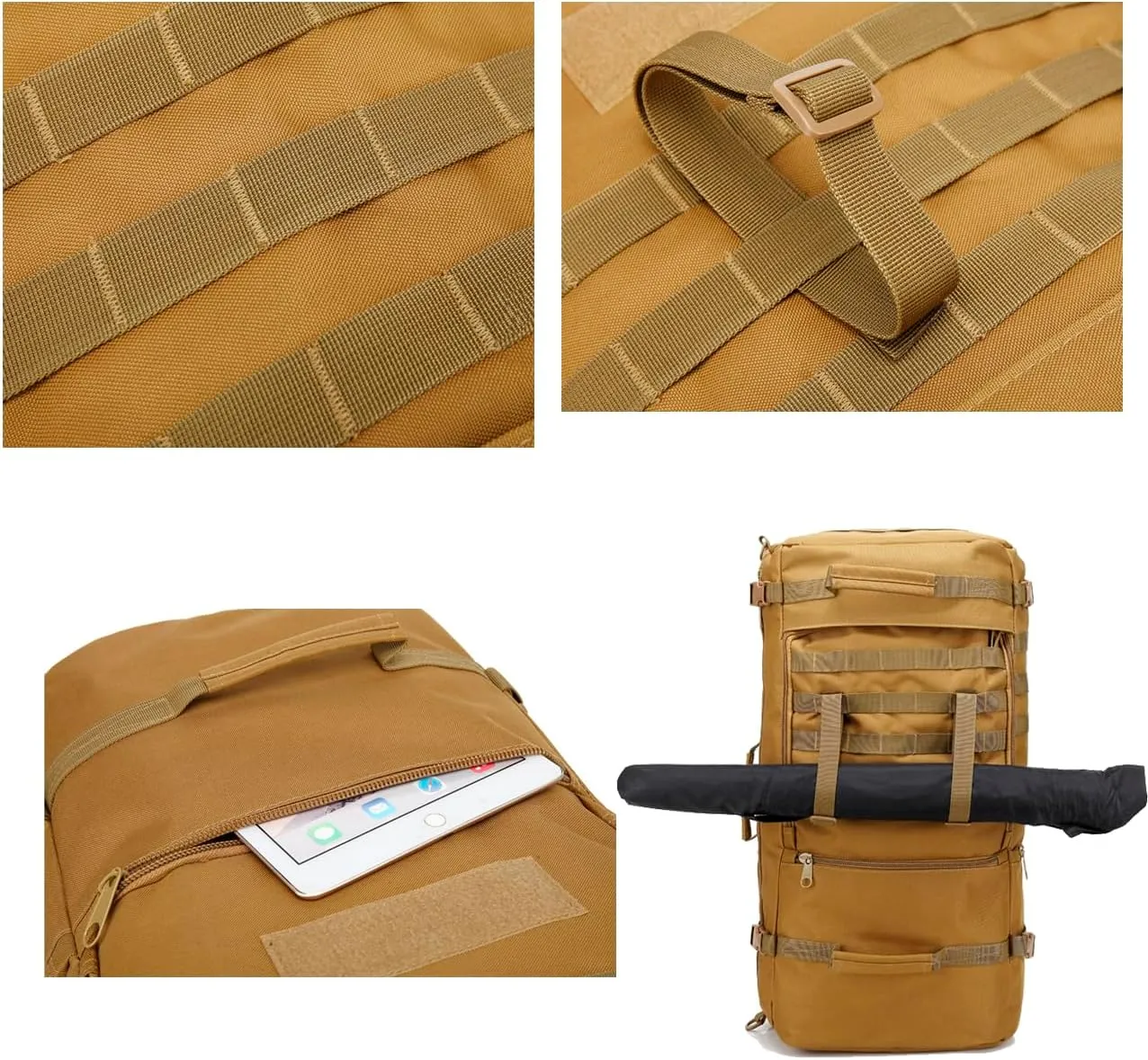 Travel Backpack 60L Hiking Bag 3 Way Day pack Extra Large 3~6 Day Bug Out Molle Survival Rucksack