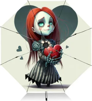 Travel Umbrella for Rain Windproof a broken heart stitched together ani valentine grunge Automatic Cute Portable Compact Umbrella for Women Purse Backpack Car Black Sun UV Protection
