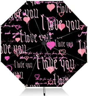 Travel Umbrella for Rain Windproof a broken heart stitched together ani valentine grunge Automatic Cute Portable Compact Umbrella for Women Purse Backpack Car Black Sun UV Protection