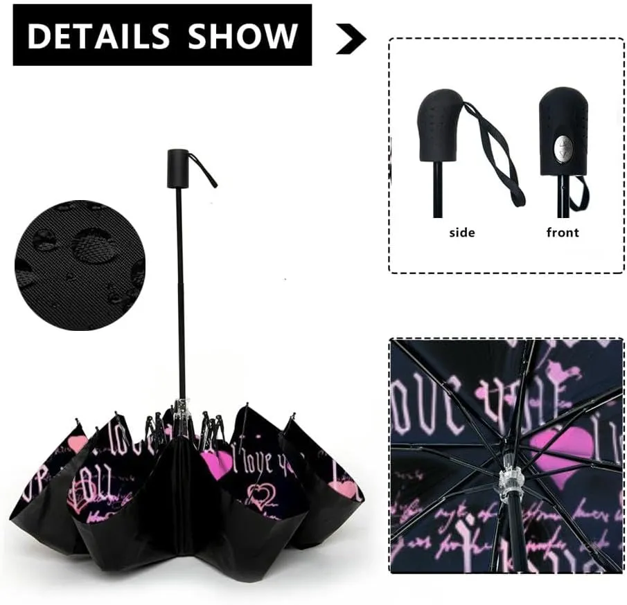 Travel Umbrella for Rain Windproof a broken heart stitched together ani valentine grunge Automatic Cute Portable Compact Umbrella for Women Purse Backpack Car Black Sun UV Protection