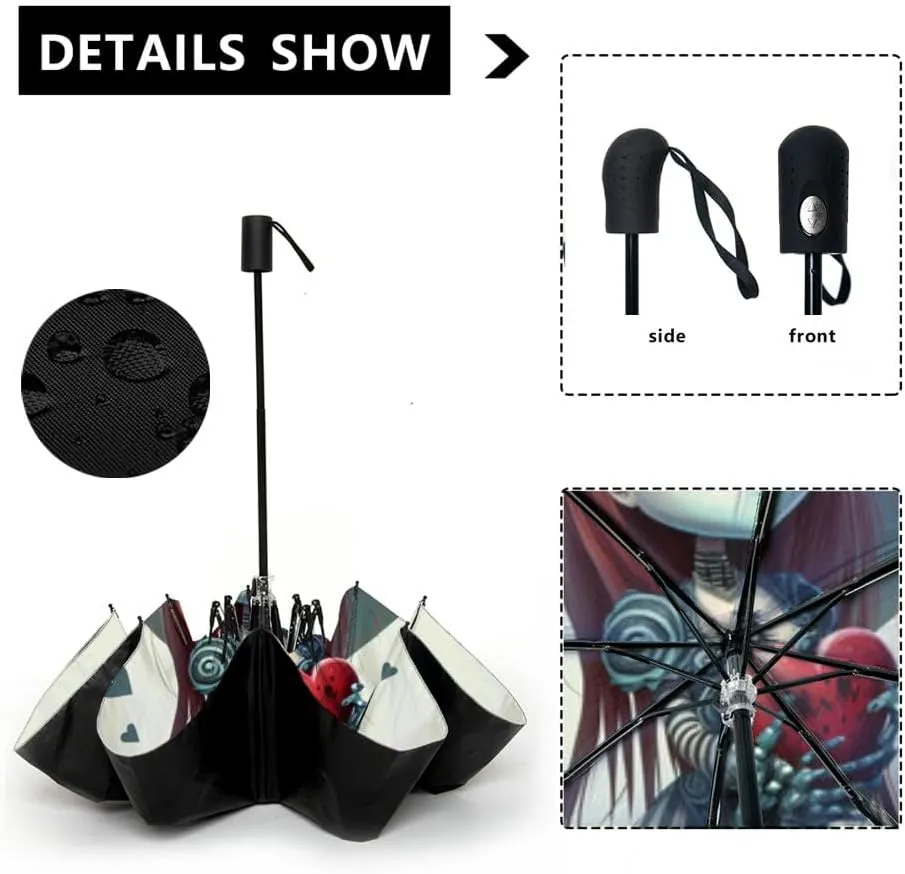 Travel Umbrella for Rain Windproof a broken heart stitched together ani valentine grunge Automatic Cute Portable Compact Umbrella for Women Purse Backpack Car Black Sun UV Protection