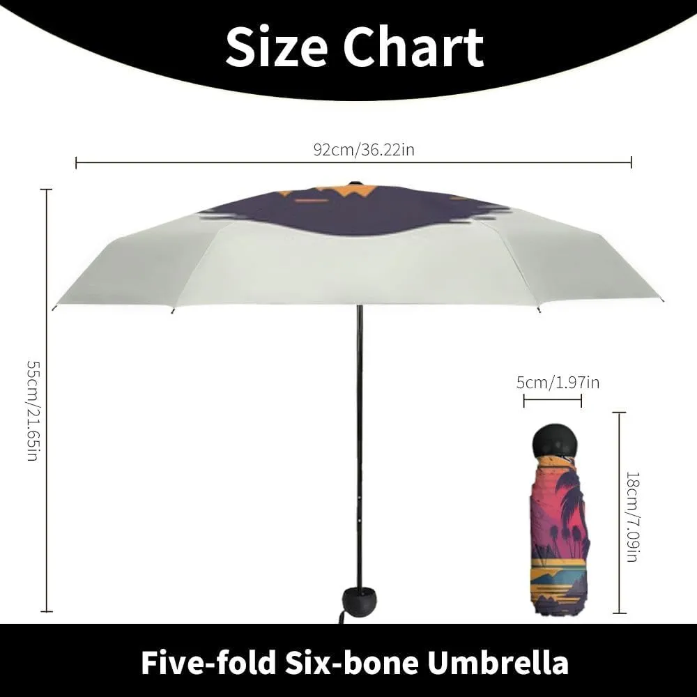 Travel Umbrella for Rain Windproof Beautiful sunset palm trees and birds colorful sky art style painting Automatic Cute Portable Compact Umbrella for Women Purse Backpack Car Black Sun UV Protection