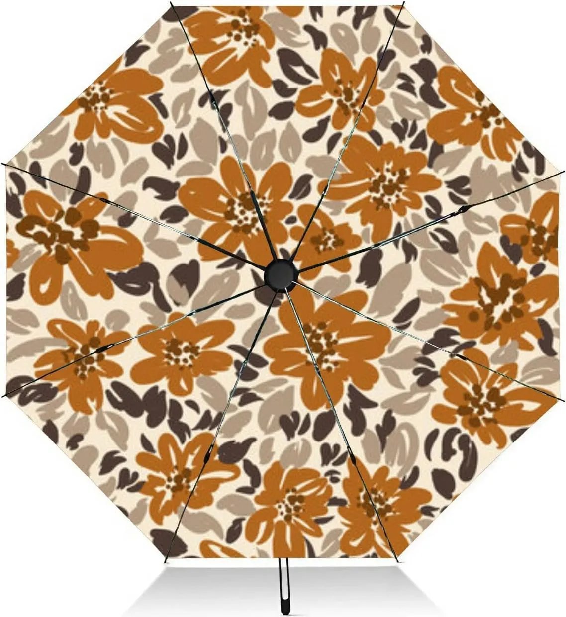 Travel Umbrella for Rain Windproof Chintz Blue floral Indian Fabric blue flowers Automatic Cute Portable Compact Umbrella for Women Purse Backpack Car Black Sun UV Protection