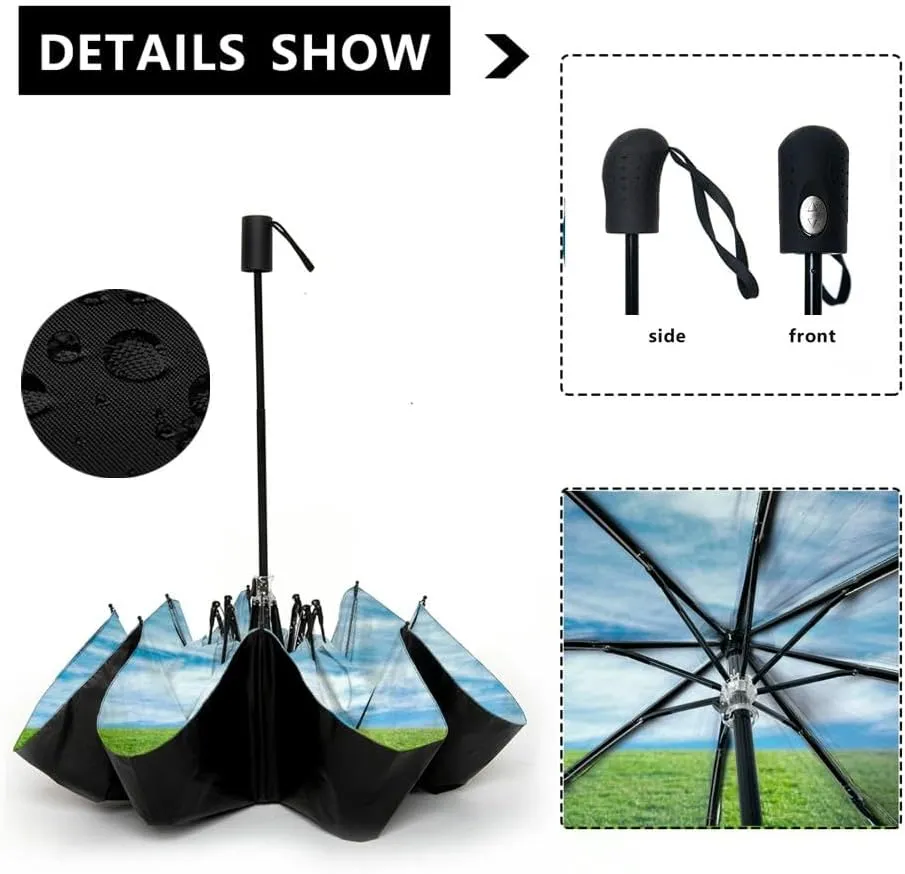 Travel Umbrella for Rain Windproof crop rows Automatic Cute Portable Compact Umbrella for Women Purse Backpack Car Black Sun UV Protection