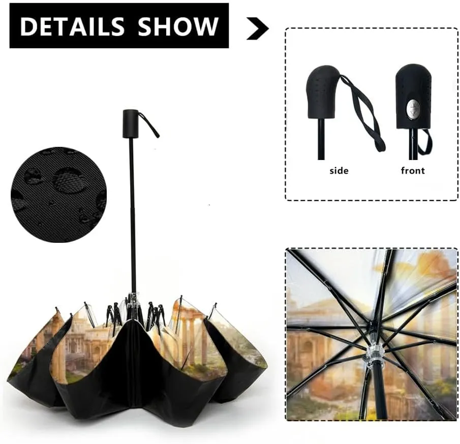 Travel Umbrella for Rain Windproof crop rows Automatic Cute Portable Compact Umbrella for Women Purse Backpack Car Black Sun UV Protection