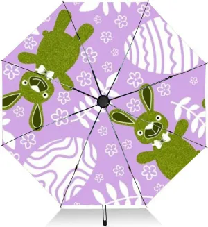 Travel Umbrella for Rain Windproof cute watercolor easter bunny Automatic Cute Portable Compact Umbrella for Women Purse Backpack Car Black Sun UV Protection