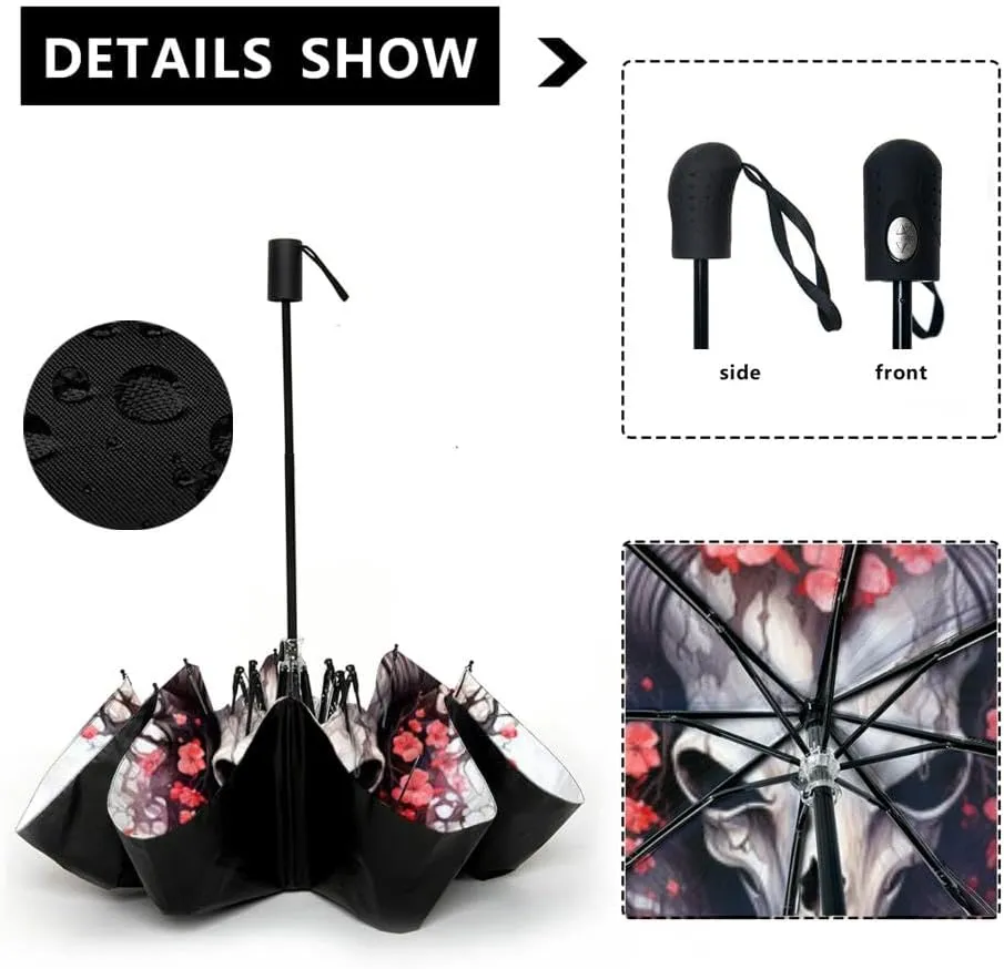 Travel Umbrella for Rain Windproof Floral Patterns Automatic Cute Portable Compact Umbrella for Women Purse Backpack Car Black Sun UV Protection
