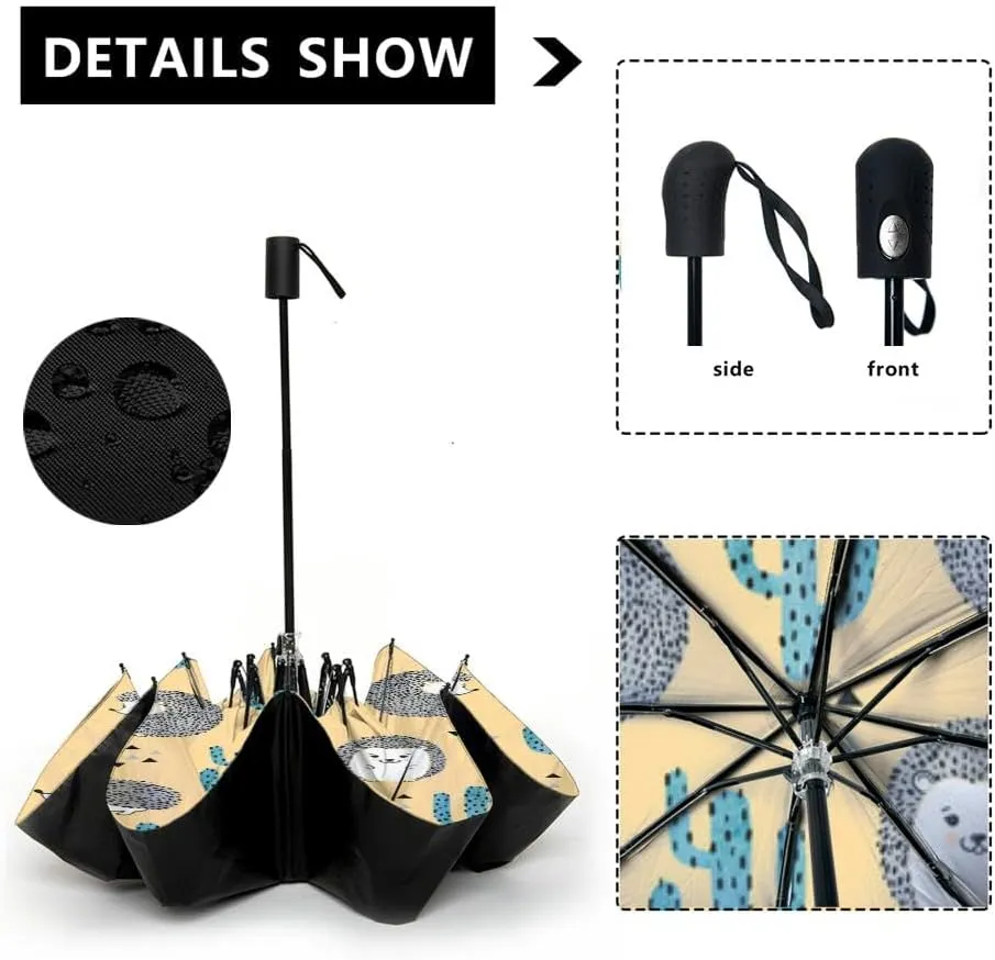 Travel Umbrella for Rain Windproof flowers and cats Animal hand drawn style Cartoon style Funny kids fab Automatic Cute Portable Compact Umbrella for Women Purse Backpack Car Black Sun UV Protection