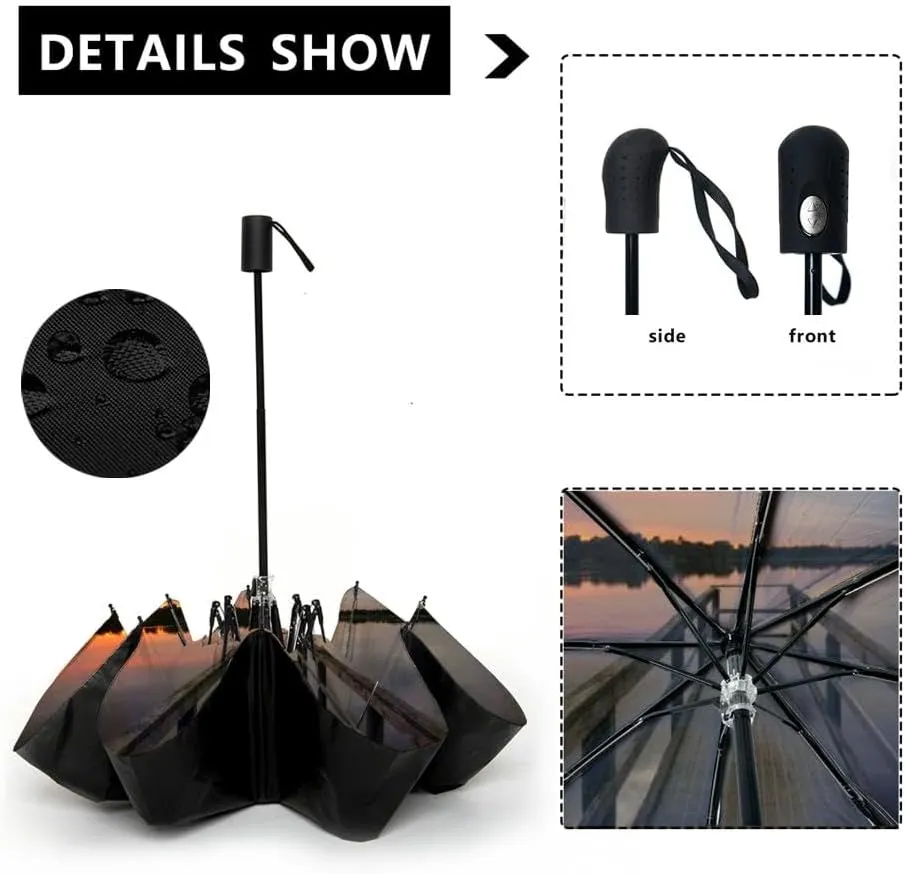 Travel Umbrella for Rain Windproof Greek salad black stone Automatic Cute Portable Compact Umbrella for Women Purse Backpack Car Black Sun UV Protection