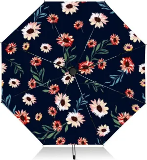 Travel Umbrella for Rain Windproof Indian floral paisley border Tropical flowers motif decoration Automatic Cute Portable Compact Umbrella for Women Purse Backpack Car Black Sun UV Protection