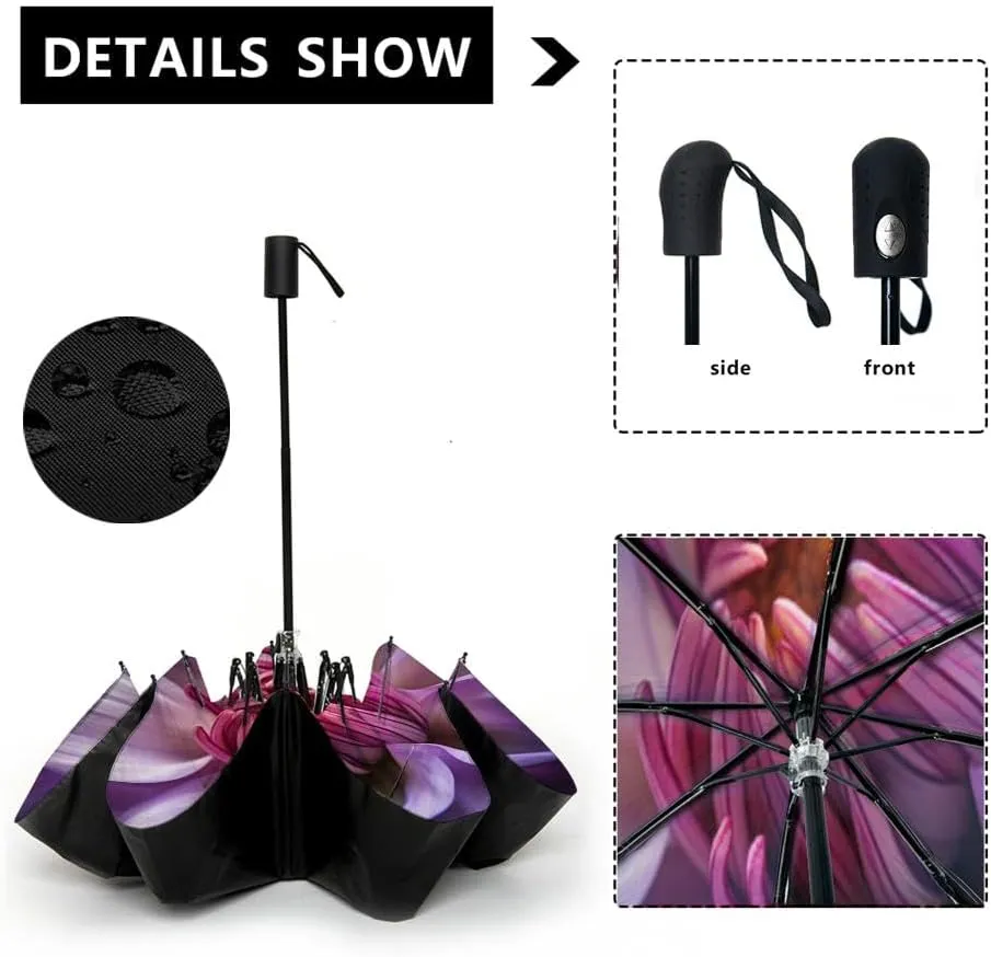 Travel Umbrella for Rain Windproof natural macro pink rose Automatic Cute Portable Compact Umbrella for Women Purse Backpack Car Black Sun UV Protection