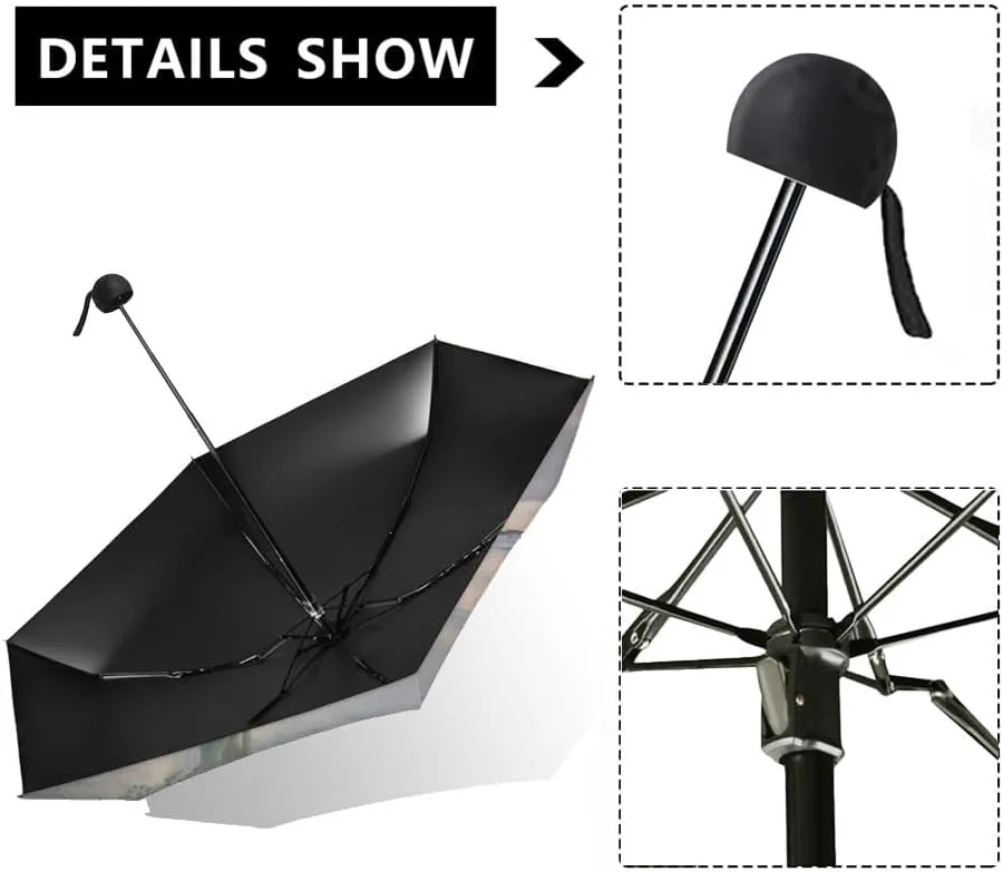 Travel Umbrella for Rain Windproof peak and Acacia morning Automatic Cute Portable Compact Umbrella for Women Purse Backpack Car Black Sun UV Protection