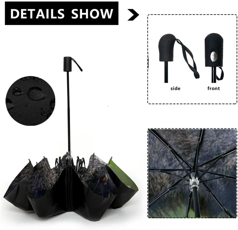 Travel Umbrella for Rain Windproof Portrait a pig a bow tie sketch hand drawn engraving style sketch Automatic Cute Portable Compact Umbrella for Women Purse Backpack Car Black Sun UV Protection