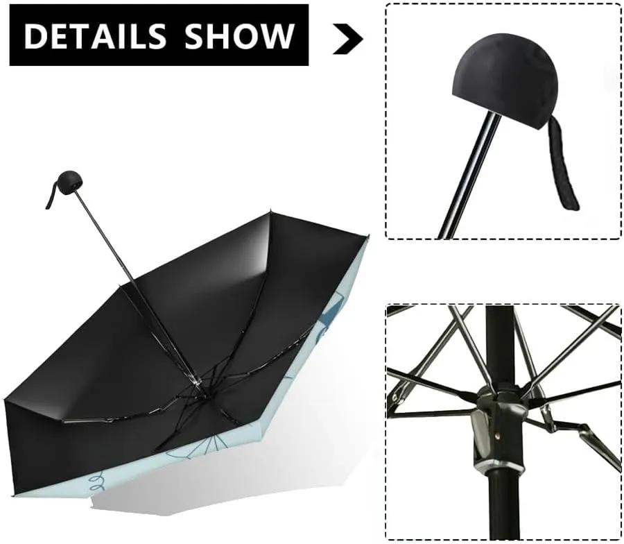 Travel Umbrella for Rain Windproof Summer nature botanical Large daisy flower buds Floral Outline Automatic Cute Portable Compact Umbrella for Women Purse Backpack Car Black Sun UV Protection
