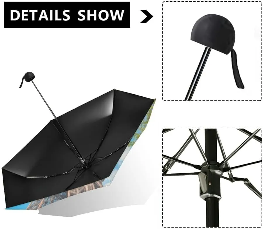 Travel Umbrella for Rain Windproof View Parisian street the Eiffel Tower the clearance Automatic Cute Portable Compact Umbrella for Women Purse Backpack Car Black Sun UV Protection