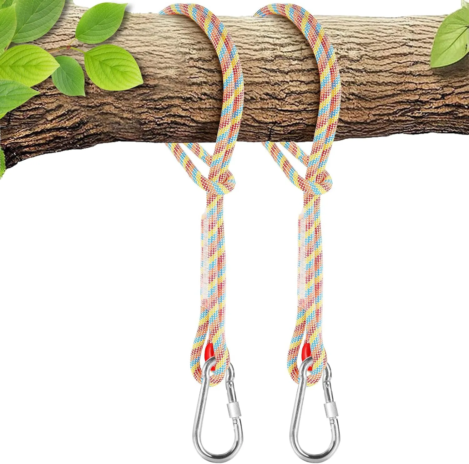 Tree Swing Ropes (Set of 2), 5FT/10FT/15FT/20FT, Tree Swing Straps Hanging Kit Holds 4400 lbs, Heavy Duty Carabiners for All Swing Hammock Playground Set Accessories (15FT)