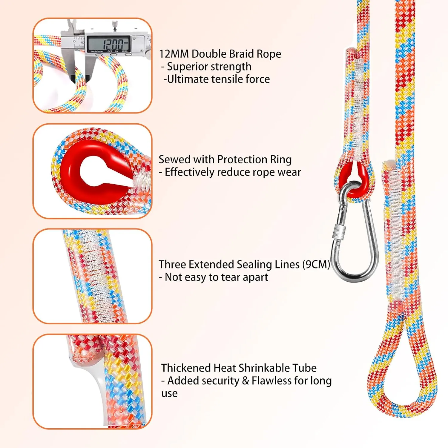 Tree Swing Ropes (Set of 2), 5FT/10FT/15FT/20FT, Tree Swing Straps Hanging Kit Holds 4400 lbs, Heavy Duty Carabiners for All Swing Hammock Playground Set Accessories (15FT)