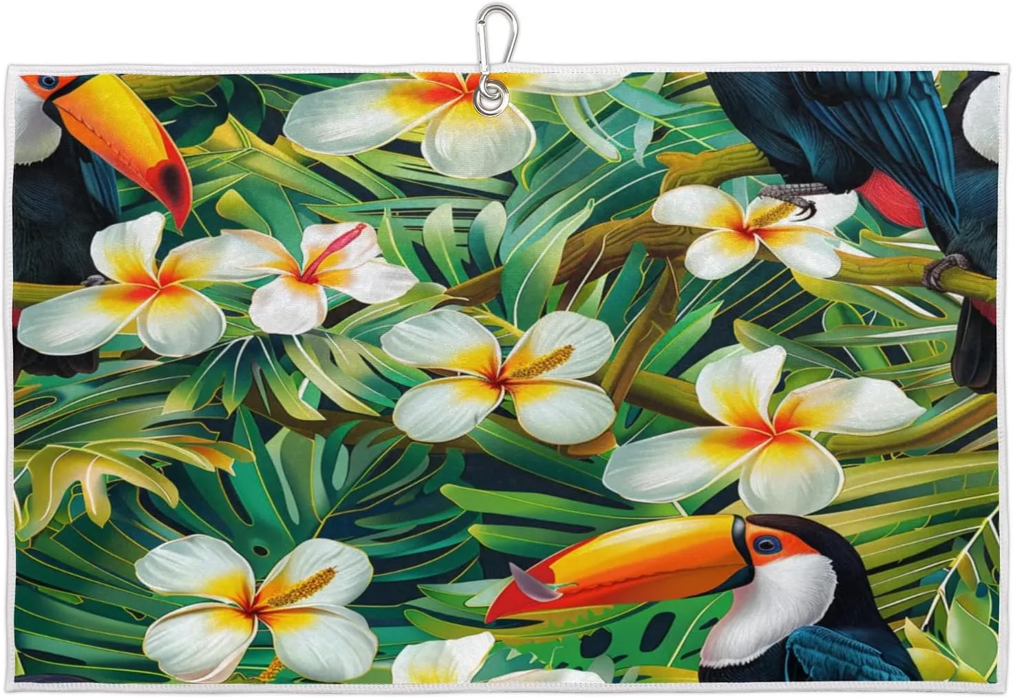 Tropical Flowering Plant Bird Golf Towel with Heavy Duty Carabiner Clip Quick Dry Ultra Absorbent Club Ball Cleaning Towel Golf Accessories for Men Women