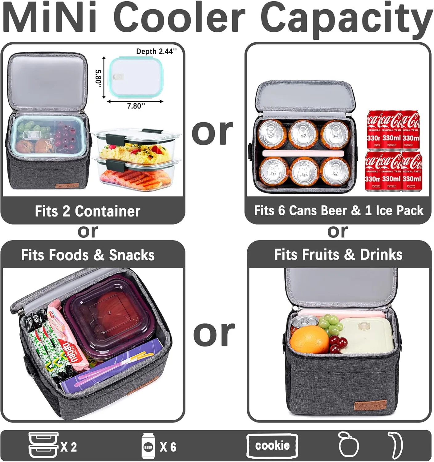 TuErcao 6 Can Mini Soft Cooler Bag for Beach Camping Travel Picnic Road Trip Leakproof Small Ice Chest, Insulated Cooler Lunch Box for Men Work