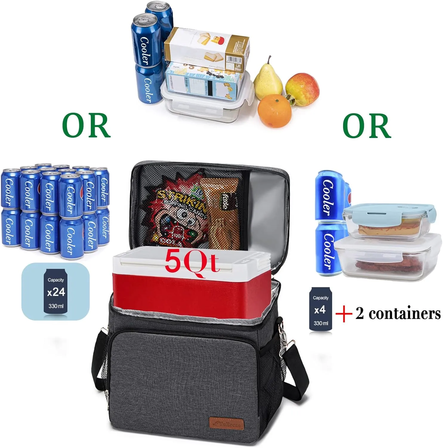 TuErcao Cooler Bag 24 Cans Leakproof Portable Collapsible Soft Cooler Small Ice Chest for Beach Camping Travel Cooler for Car, 15qt Lunch Box Cooler for Men Work Picnic