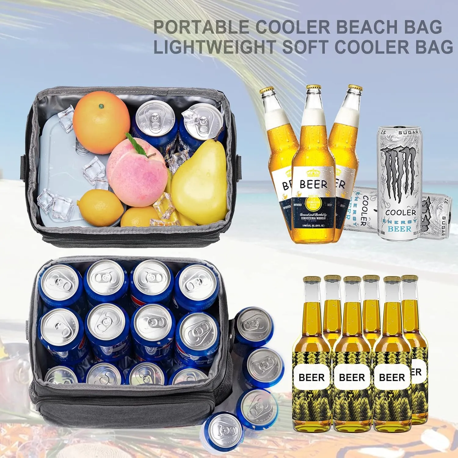 TuErcao Cooler Bag 24 Cans Leakproof Portable Collapsible Soft Cooler Small Ice Chest for Beach Camping Travel Cooler for Car, 15qt Lunch Box Cooler for Men Work Picnic