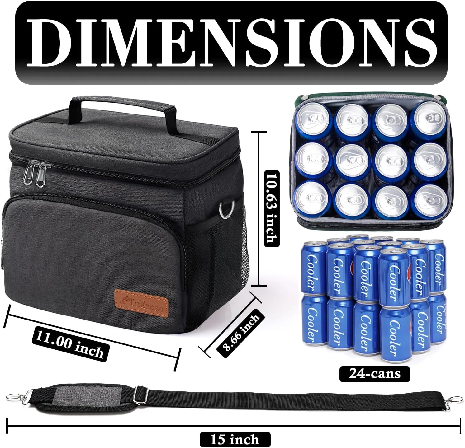TuErcao Cooler Bag 24 Cans Leakproof Portable Collapsible Soft Cooler Small Ice Chest for Beach Camping Travel Cooler for Car, 15qt Lunch Box Cooler for Men Work Picnic