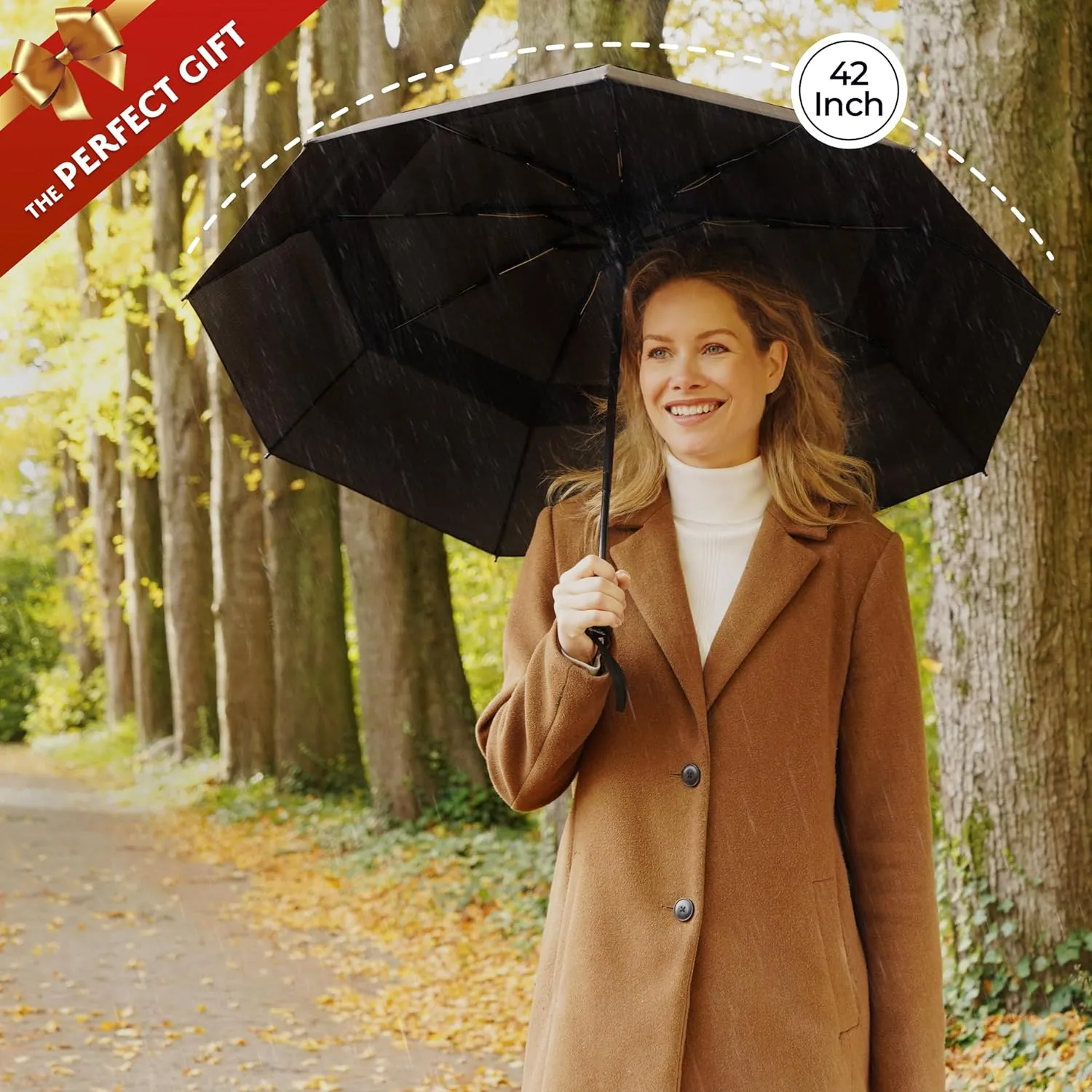 TUMELLA Strongest Windproof Travel Umbrella (Compact, Superior & Beautiful), Small Strong but Light Portable and Automatic Folding Rain Umbrella, Durable Premium Grip, Fits Car & Backpack