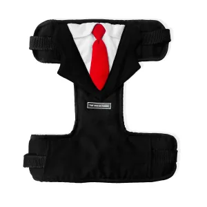 Tuxedo with Tie Dog Body Mesh Harness - Black