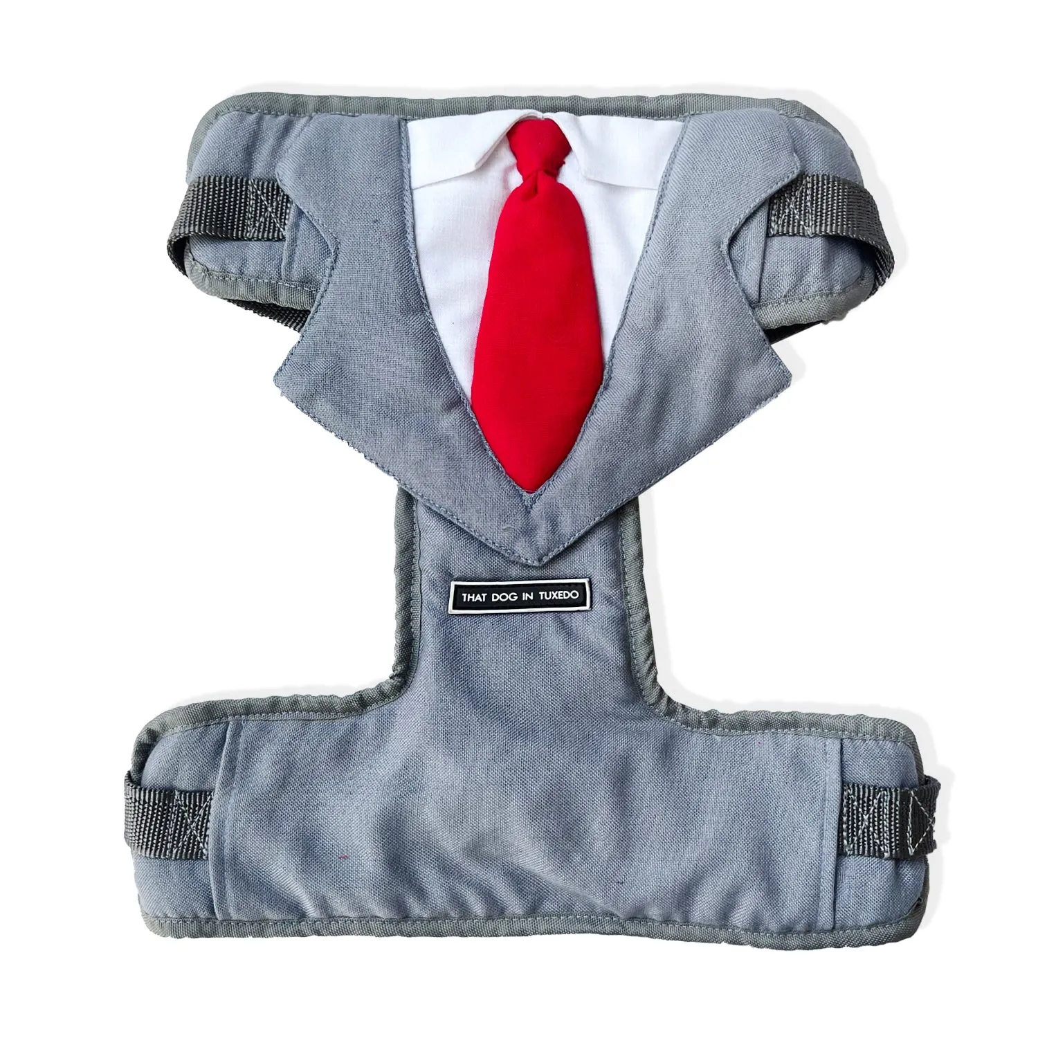 Tuxedo with Tie Dog Body Mesh Harness - Grey