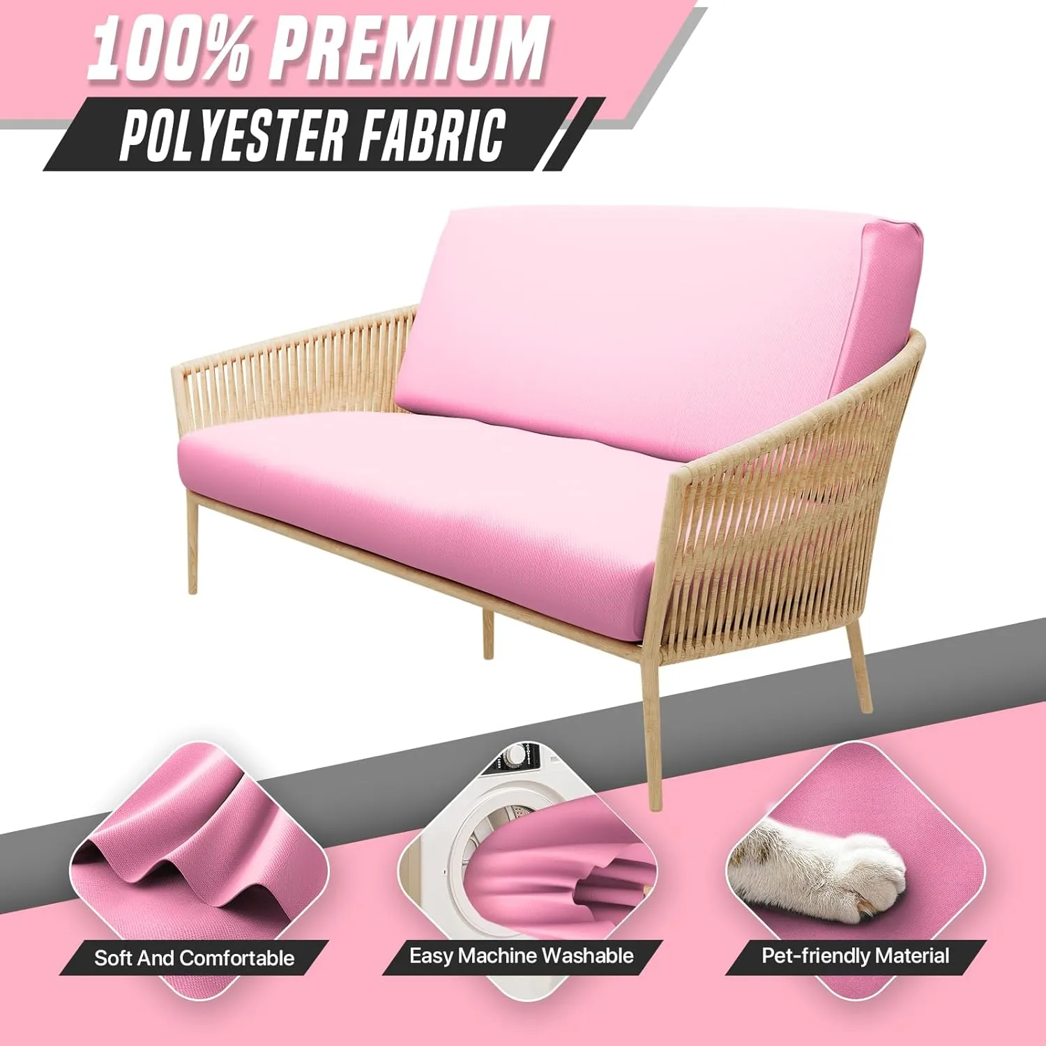 Twin Size Futon Cover, Armless Stretch Futon Cover, Sofa Slipcover Furniture Protector for Kids, Pets, Machine Washable Zippered Futon Couch Covers, Light Pink